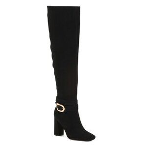 DEE OCLEPPO Black Suede Samantha Buckle High Shaft Boots